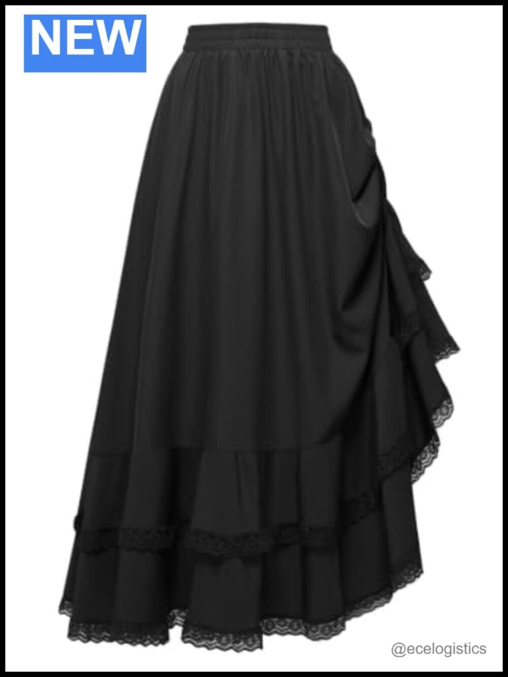 Women's Renaissance Maxi Skirt Flowy Tiered Lace Pirate Medieval Cotton